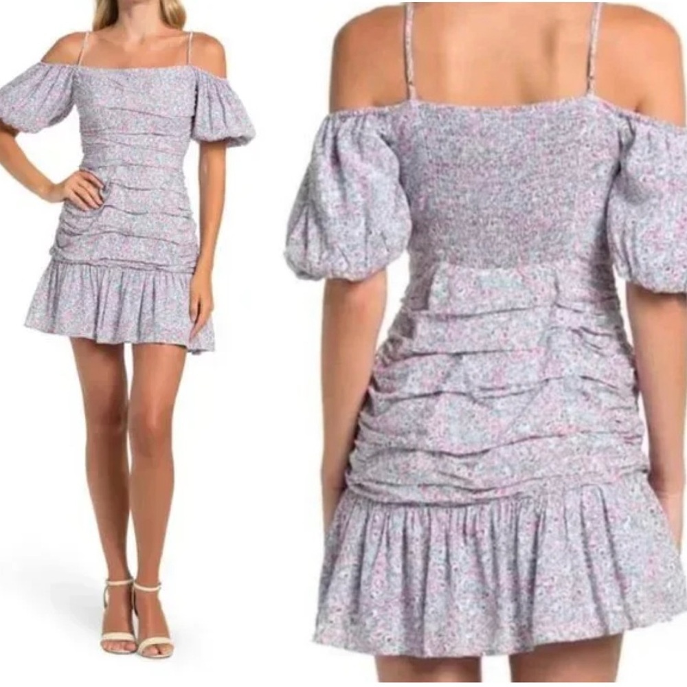 ASTR The Label Off Shoulder Floral Tiered Mini Dress